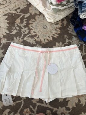 White Pleated Skirt with Pink Trim
